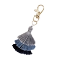 Three-layer gradient blue cotton tassel keychain with gold lobster clasp for bags - Blue Gray Navy Gradient (5)