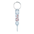 Detail of baseball theme keychain featuring white printed wood beads and red stitch patterns - Baseball (White)
