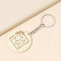 Porte-clés MAMA beige minimaliste avec motif léopard floral et anneau argenté - Blanc Cassé