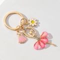 Elegante portachiavi ballerina con strass, ciondolo in smalto rosa e piccola margherita - Rosa