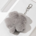 Plush four-leaf clover keychain in grey faux rabbit fur with silver metal clasp - Gray