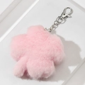 Pink plush four-leaf clover keychain with fluffy faux rabbit fur and silver metal clasp - Pink
