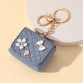 Blue quilted mini bag keychain charm with white flower and golden lobster clasp detail - Quilted Style Bag Keychain / Blue