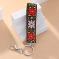 Ethnic style embroidered floral lanyard keychain with silver metal lobster clasp and ring - Style C