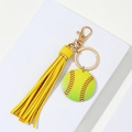 Yellow tassel baseball keychain with a mini round sports ball pendant and gold ring - Yellow