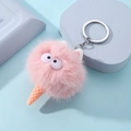Schattige roze pluche kat ijsje sleutelhanger met grote ogen en oranje hoorntje - Roze