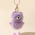 Cute purple faux mink fur raccoon keychain with plush ball limbs and golden clasp - Purple