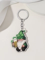 Detail of St. Patrick's Day keychain featuring a green gnome with beer and lucky clover - Gnome Holding Beer Mug Style (5)