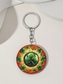 Close-up of St. Patrick's Day keychain with green lucky clover motif on white background - Round Multicolored Shamrock Style (7)