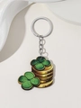 Detail of St. Patrick's Day keychain featuring green clovers and golden lucky coins - Shamrock And Gold Coins Combo Style (10)