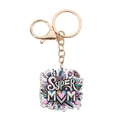 Colorful Super Mom keychain with golden lobster clasp and floral pattern on white background - Floral SUPER MOM Style (5454685998593)