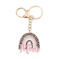 Portachiavi Mom arcobaleno leopardato con cuore rosa e chiusura dorata per la festa della mamma - Stile Leopardo Mom