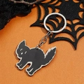 Halloween zwarte kat houten kraal sleutelhanger met spinnenweb op oranje achtergrond - Zwarte kat