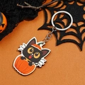 Halloween acryl sleutelhanger met zwarte kat in een pompoen en een puntmuts - Pompoen Kat