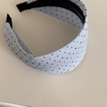 Detail of light blue polka dot headband showing the inner non-slip teeth for secure grip - #6 Blue Wide Headband With Black Dots