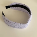Cerchietto in chiffon plissettato a pois con bordo largo e denti antiscivolo per acconciatura - Viola (Pois Neri)