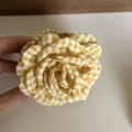 Detailed view of a handmade yellow gingham fabric flower hair claw with rose petals - 2# Yellow White Plaid Flower Claw Clip