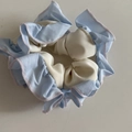 Close-up of blue and beige pleated scrunchie with detailed ruffled edges and soft texture - Color Block Blue Scrunchie (11#)