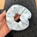 Detailed texture of blue striped lace scrunchie with polka dots for elegant hair styling - Blue Polka Dot Scrunchie (11#)