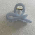 Detailed view of light blue hair claw clip with glossy finish and strong gold metal spring - 15#