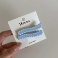 Pinzas para el pelo onduladas hechas a mano azul claro con lunares rosas en tarjeta - Estilo Onda Azul