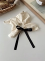 Detailed embroidery texture of large white scrunchie with long black satin bow ribbon - White Bow Style (1# White Kite Black Bow)
