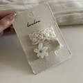 Handmade Korean lace floral hair clips set in beige and white on display card - 9# White Floral Square Duckbill Lace Clip