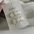 Detailed close-up of beige lace hair clips with white floral embroidery on card - 6# Three White Flowers Square Hair Clip