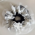 Double-layered black and white polka dot lace oversized scrunchie for women styling - Black Lace Scrunchie