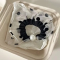 Elastico per capelli retrò francese a pois con una grande perla bianca decorativa - Anello per Capelli Nero in Pizzo a Pois Neri Perla