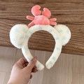 Fascia per capelli in peluche bianca a pois blu con simpatico granchio rosa per il viso - Granchio Rosa
