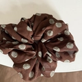 Brown chiffon polka dot scrunchie hair tie with elegant ribbon design for women - Coffee Polka Dot Scrunchie