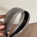 Chic silver grey beaded wide headband for women featuring shimmering rhinestones and fabric texture - Transparent Gray Rhinestone Headband