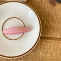 Pink acetate oval hair clip with gold Barrette La France lettering on ceramic tray - Pink Spring Clip