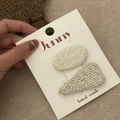 Lot de barrettes à cheveux en tweed beige crème avec paillettes argentées et dentelle - 6# Blanc Ovale Strass