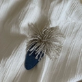 Handmade navy blue denim hair clip with elegant firework pattern beads and crystal pearls - Denim Blue