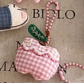 Sweet pink gingham plush apple keychain with daisy embroidery and pink bead chain - Pink Gingham Apple With Lanyard
