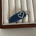 Pince à cheveux cœur en acétate bleu foncé avec strass et barrette bec de canard argentée - Bleu