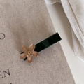 Vintage dark green floral hairpin with rhinestone detail on beige textured fabric - Coffee Flower Black Duckbill Clip