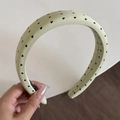 Close-up of mint green padded headband with black heart pattern in Korean style - Green Headband (Black Heart) (3CM)