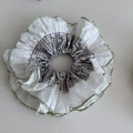 Floral green scrunchie with lace trim and check pattern for elegant hairstyling - White Lace Black White Grid (2#)