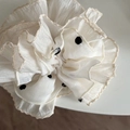 Double-layered beige polka dot scrunchie with chic yellow embroidery and ruffled edges - Style 1 / White Lace Black Dots