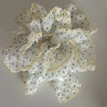 Detail of floral chiffon scrunchie with yellow scalloped edges and pleated texture - Yellow Lace Hair Tie