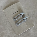 Pair of silver woven hair clips with light blue ribbons and heart charms on card - Silver Square Heart Blue Bow Style