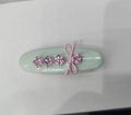 Fermaglio ovale verde menta con cristalli rosa e decorazione con fiocco in nastro - Stile Base Verde Cristallo Rosa