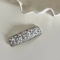 Elegant silver hair clip with white pearls and sparkling rhinestones for side styling - Square Multi-Pearl Style