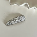 Elegant silver hair clip with white pearls and sparkling rhinestones for women - Teardrop Multi-Pearl Style