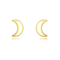 Minimalist S925 gold crescent moon earrings with white enamel finish on white background - White