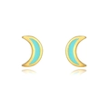 Elegant s925 silver needle crescent moon stud earrings with blue enamel in gold finish - Blue