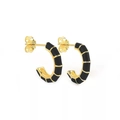 Detail of C-shaped black enamel earrings with S925 silver posts and gold-plated finish - Classic Black Gold C-Shaped Semi-Circle Stud (9)
